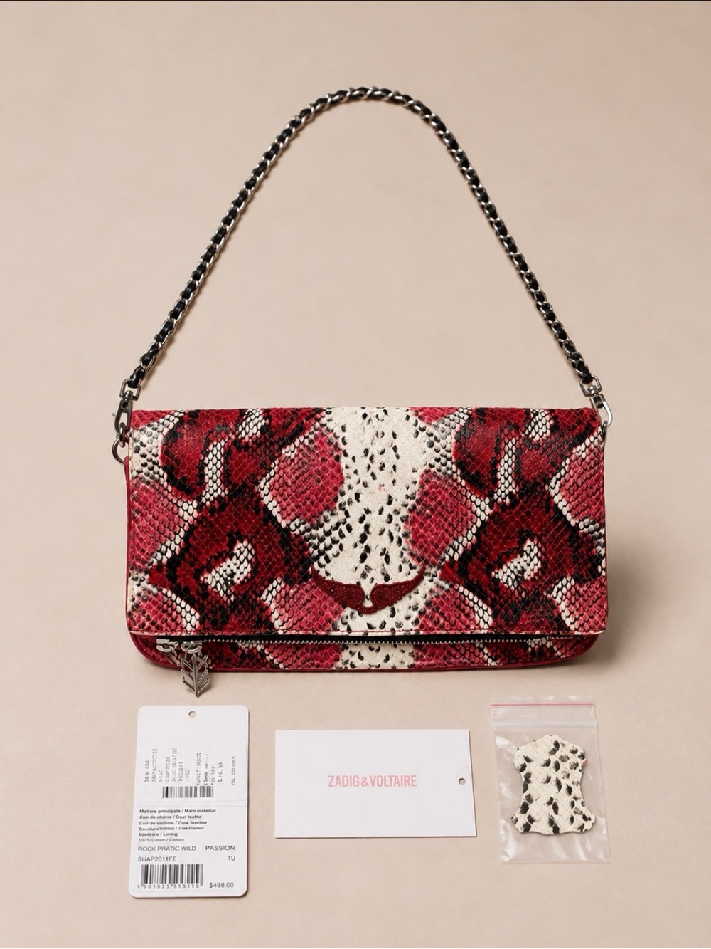 Zadig & Voltaire Red and White Python-Print Chain Sho… - Gem